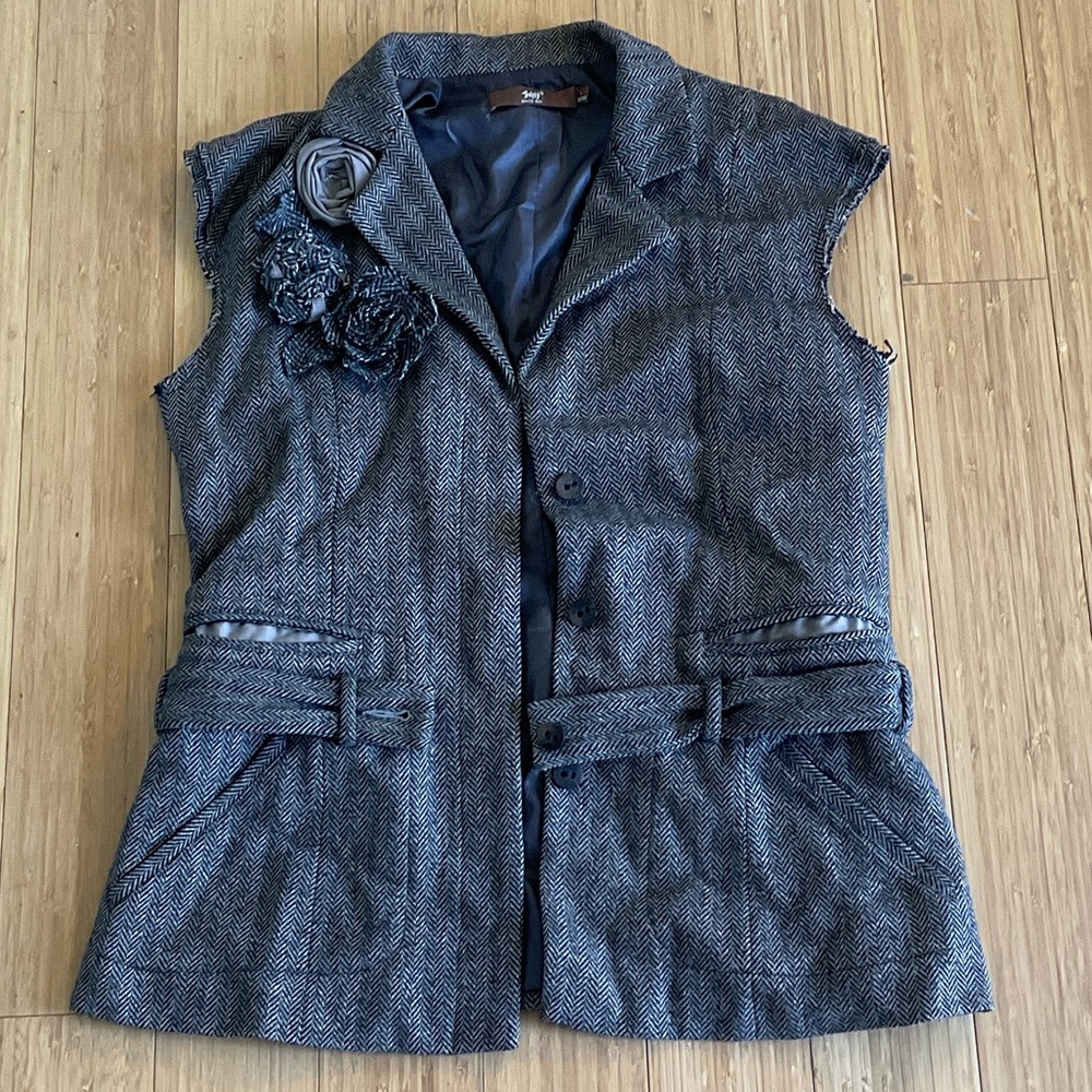 J. Crew Charcoal Vest with Floral Accents